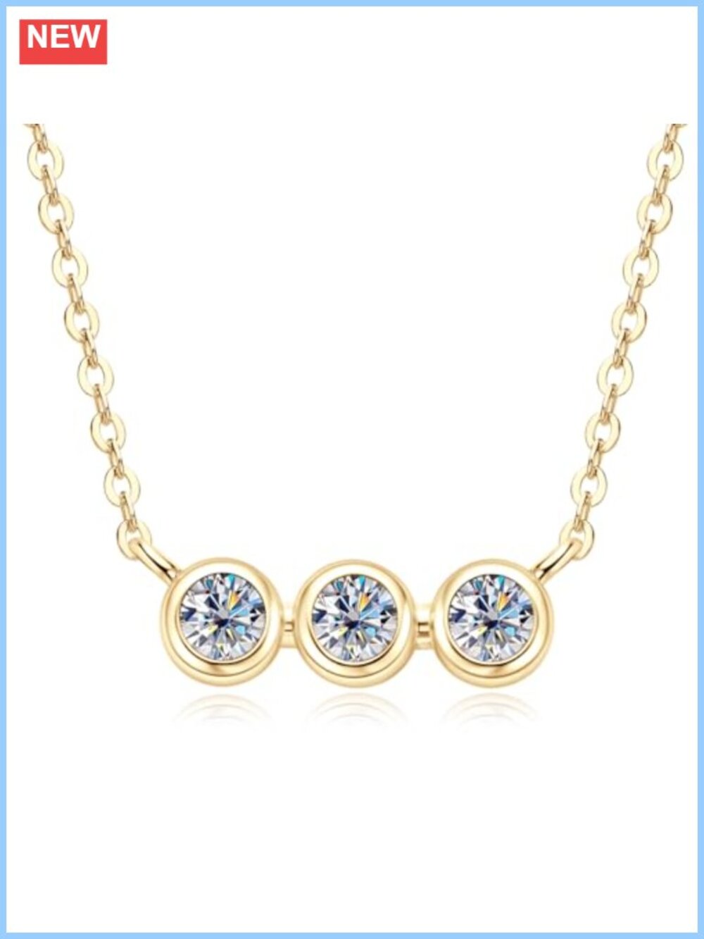 3 Stone Moissanite Pendant Necklace Sterling Silver 17.7"